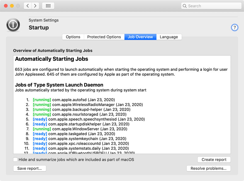Get an overview of all startup jobs currently configured in the system.