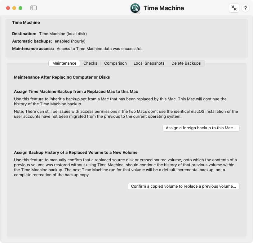 Maintenance after replacing Time Machine data sources