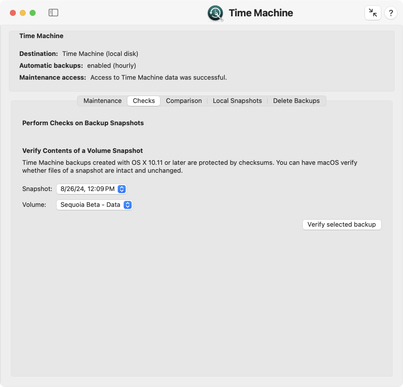 Feature for backup verification
