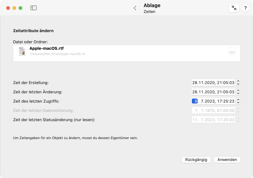 Gespeicherte Zeitangaben eines Objektes lassen sich ändern