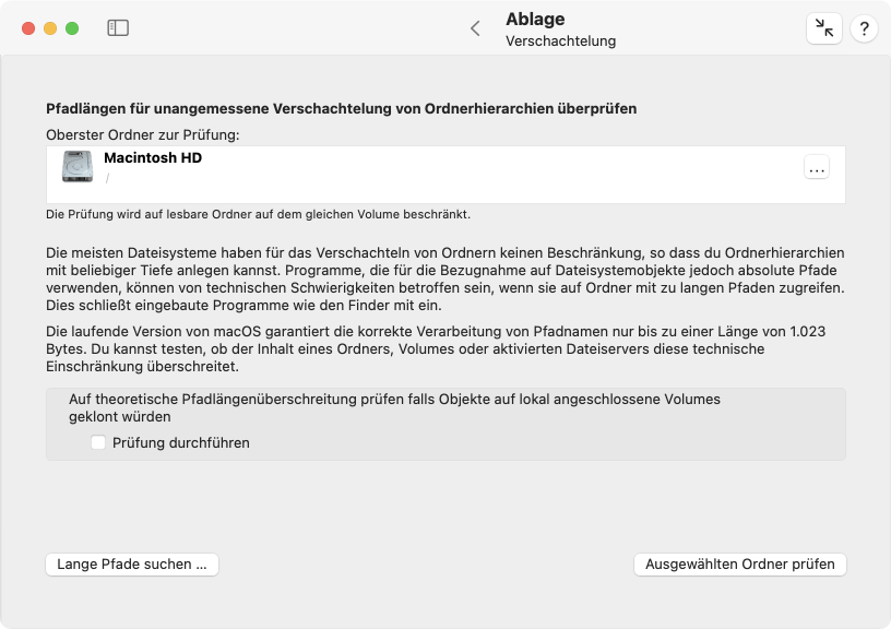 Suche nach absoluten Pfaden, die für viele Programme zu lang sein könnten