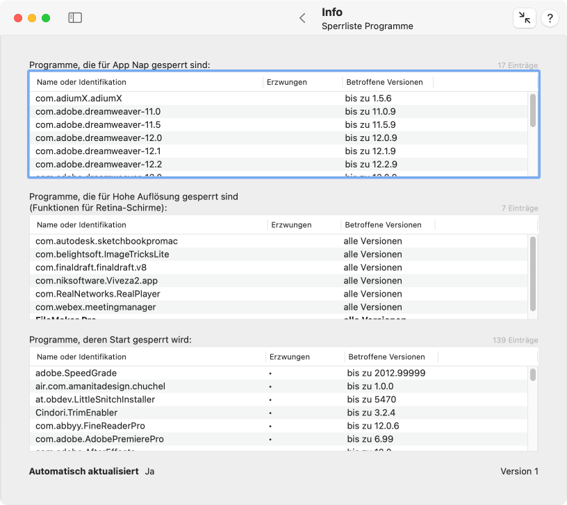 Sperrliste Programme