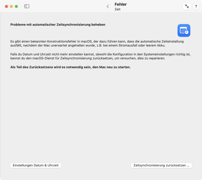 Der Ausfall der Datums- und Uhrzeiteinstellungen kann in vielen Fällen behoben werden