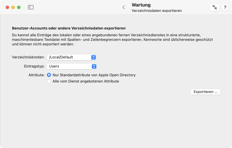 Exportieren von Verzeichnisdaten