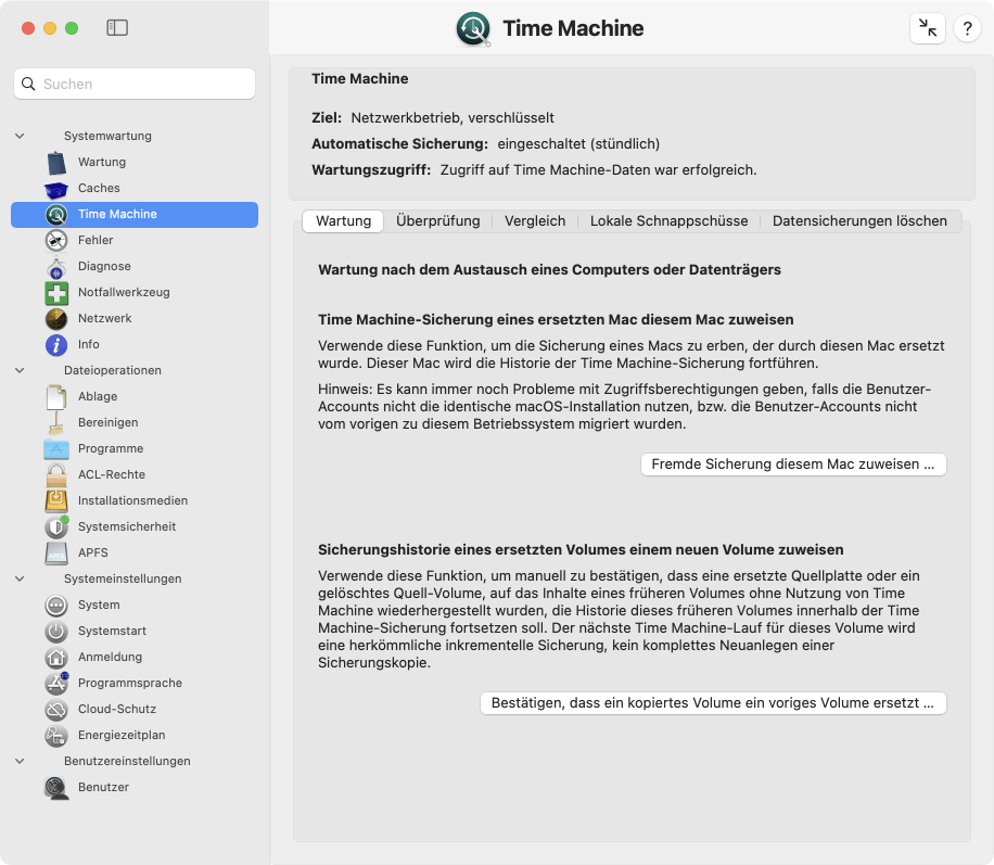 Wartung nach Austausch einer Time Machine-Datenquelle
