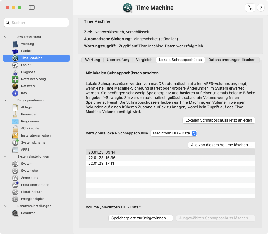 Arbeiten mit lokalen Schnappschüssen