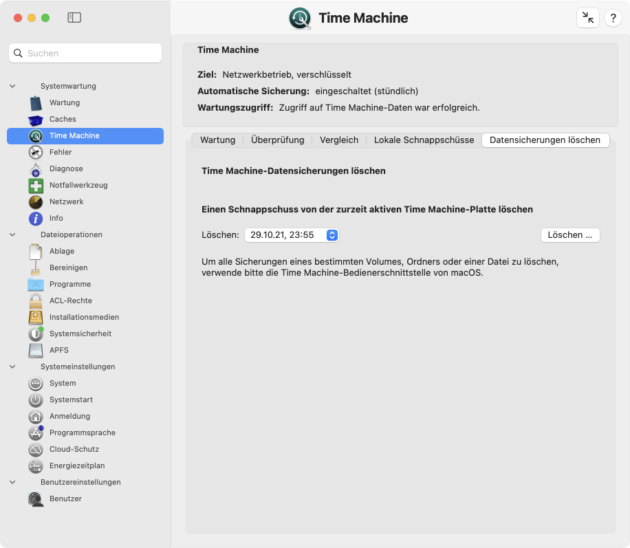 Löschen von Time Machine-Sicherungsdaten