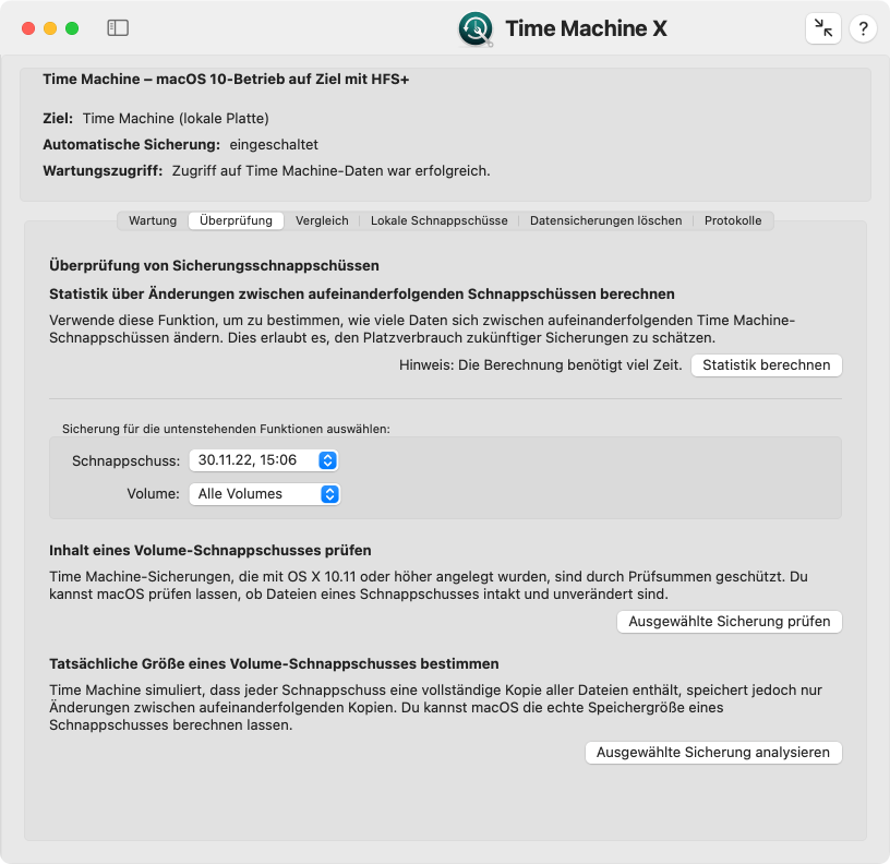Funktionen zur Überprüfung und Statistik der Datensicherung