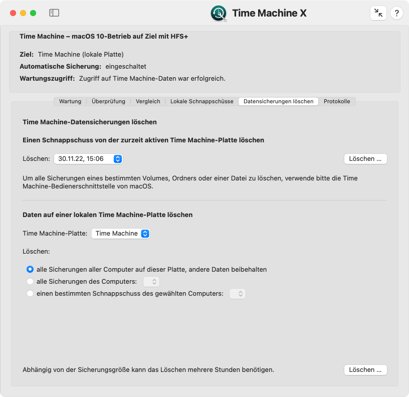 Löschen von Time Machine-Sicherungsdaten