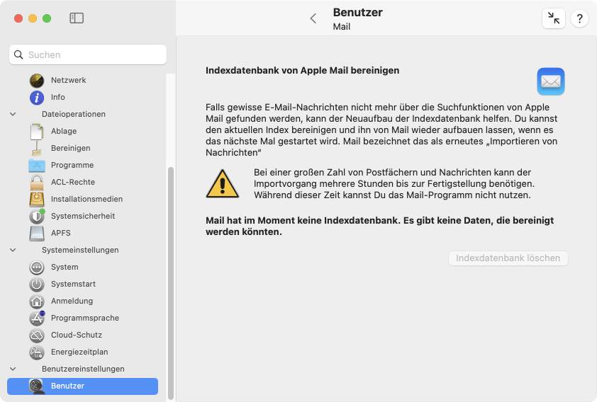 Indexdatenbank von Apple Mail bereinigen