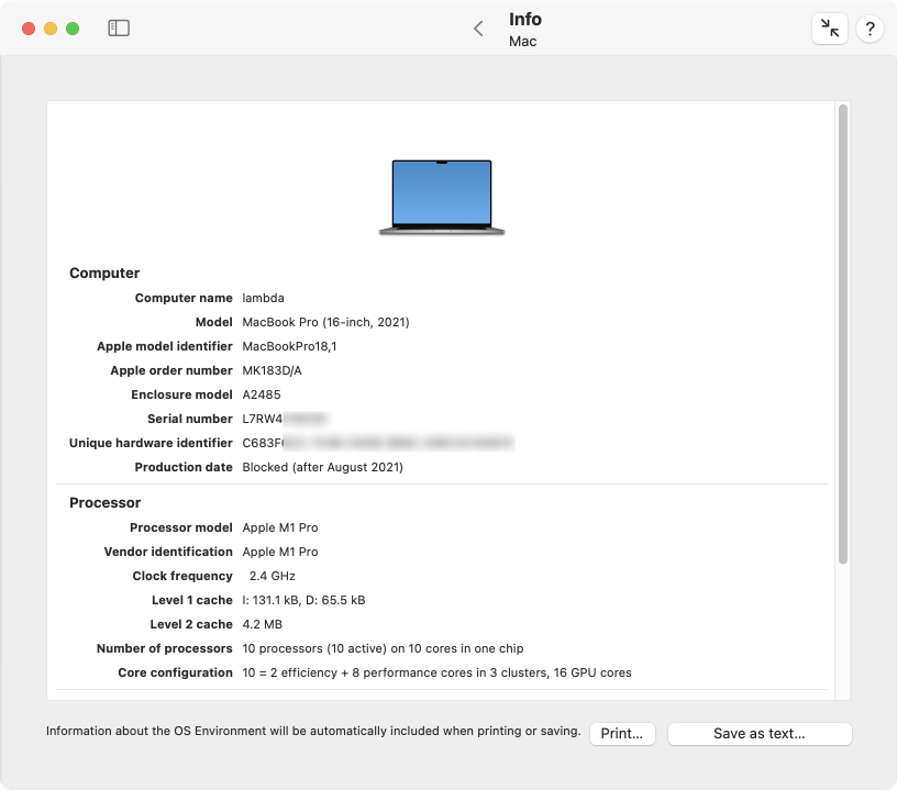 System information (version for Macs with Intel processor)