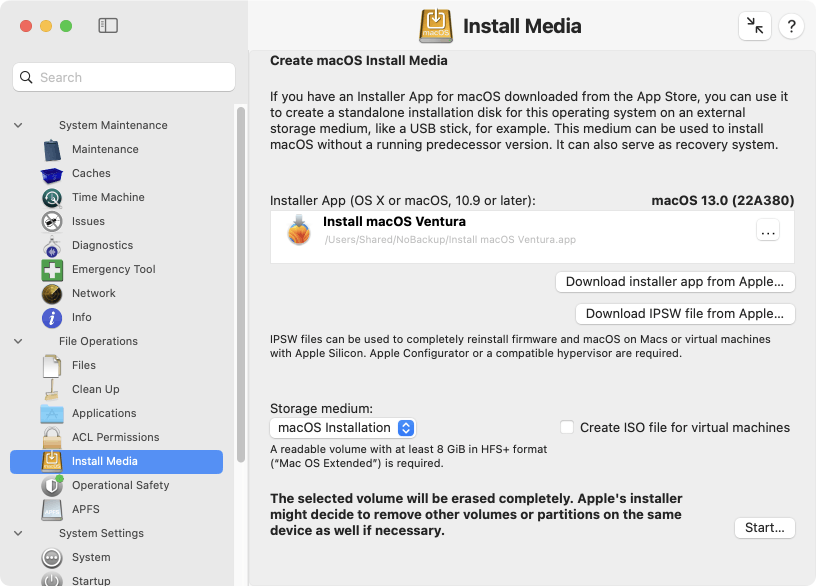 A standalone OS installation disk can be created with a few mouse clicks