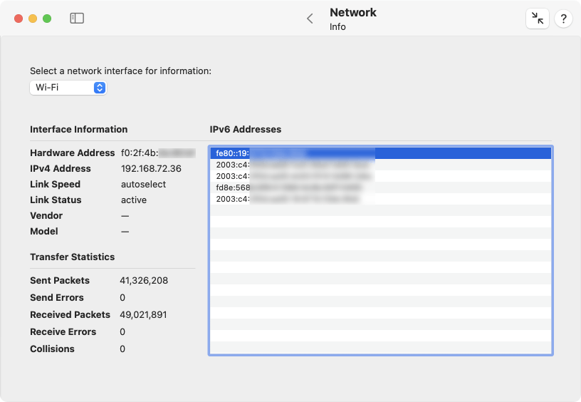 Determine details about each active network interface