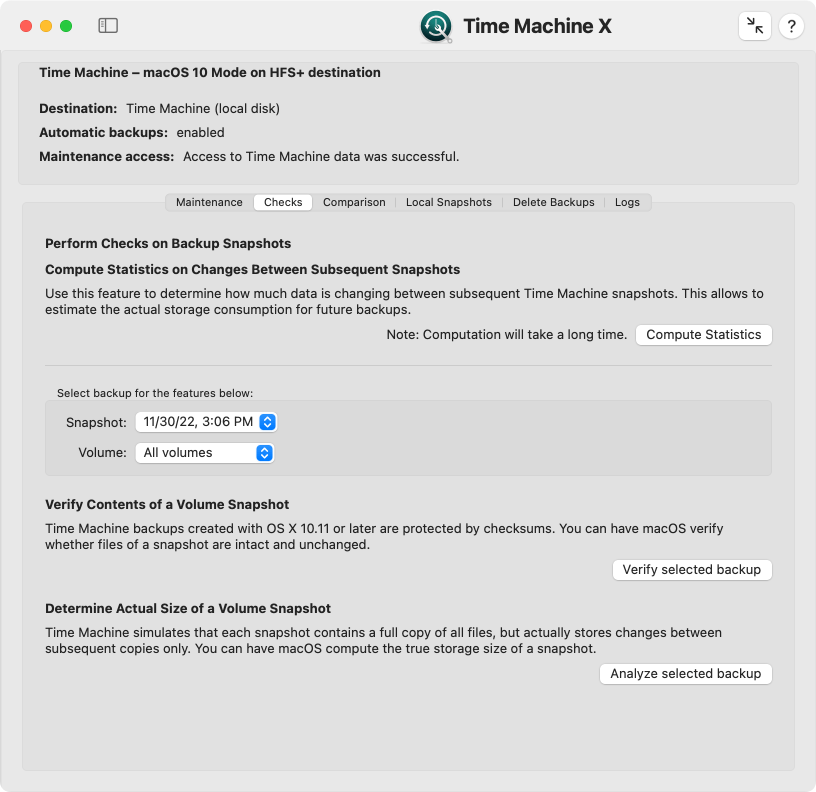 Features for backup verification and statistics