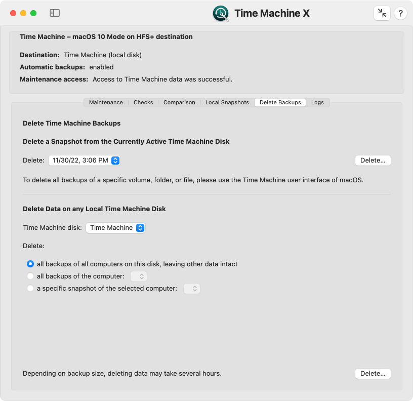 Deleting Time Machine backup data