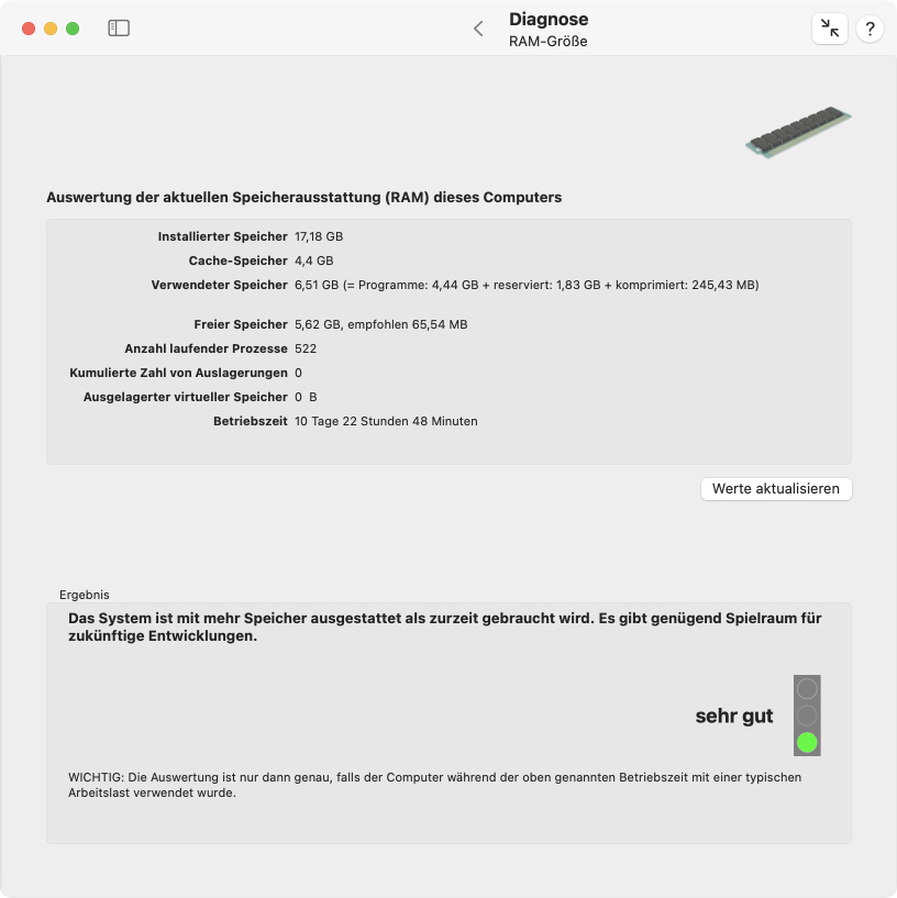 Werten Sie aus, ob die RAM-Größe Ihres Computers
                angemessen für die Arbeitslast ist.