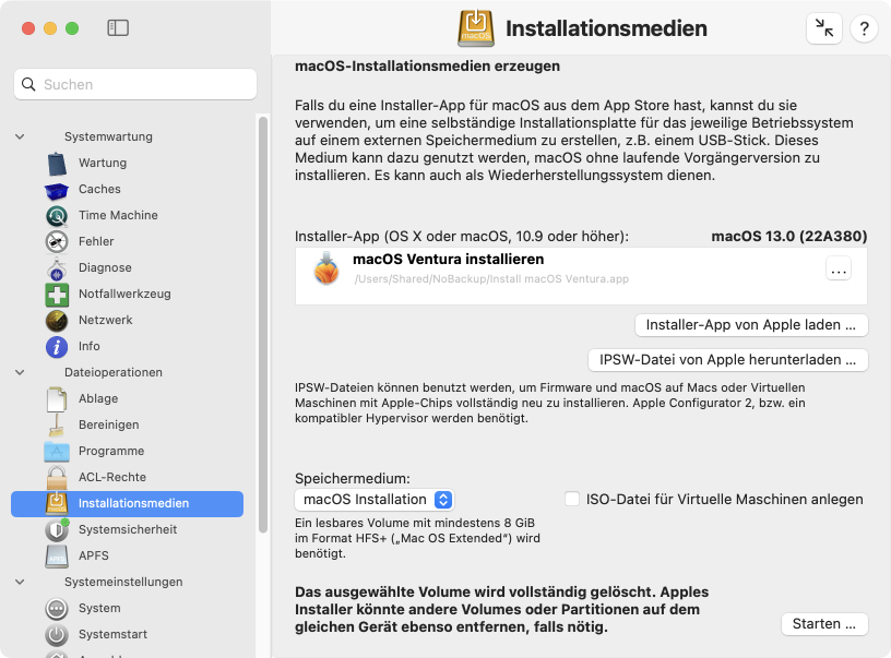 Legen Sie
                Installationsmedien für macOS oder OS X an.