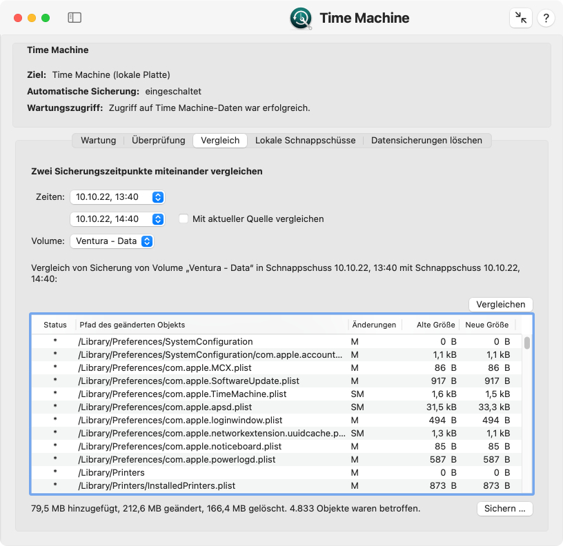 Prüfen Sie, wie
                Time Machine arbeitet und welche Dateien sich zwischen
                Schnappschüssen der Sicherung ändern.