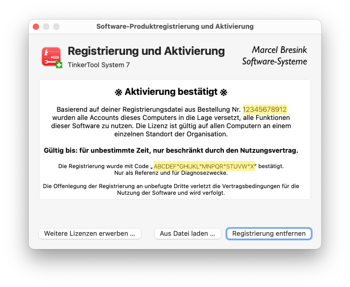 TinkerTool System Registrierung und Aktivierung