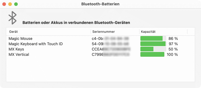 Überblick über Batterien in ausgewählten Bluetooth-Geräten