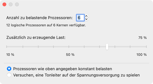 Steuerungsfenster von SystemLoad