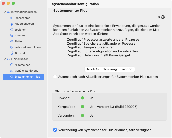 Prüfen und aktivieren von Systemmonitor Plus