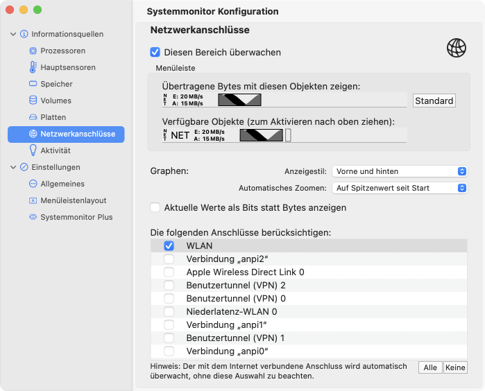 Auswahlmöglichkeiten für das Überwachen von Netzwerkanschlüssen