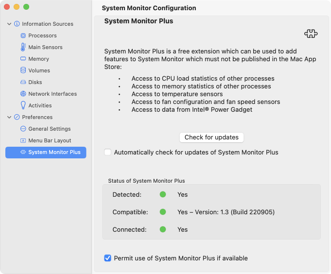 Check and activate System Monitor Plus