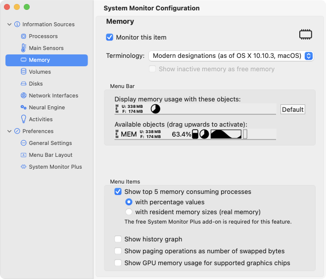 Options for monitoring memory