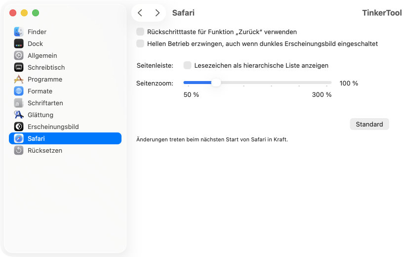 Einstellmöglichkeiten
                für Safari
