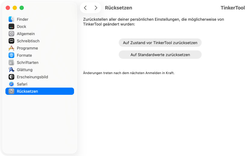 Alle Einstellungen
                können bequem wieder zurückgestellt werden.