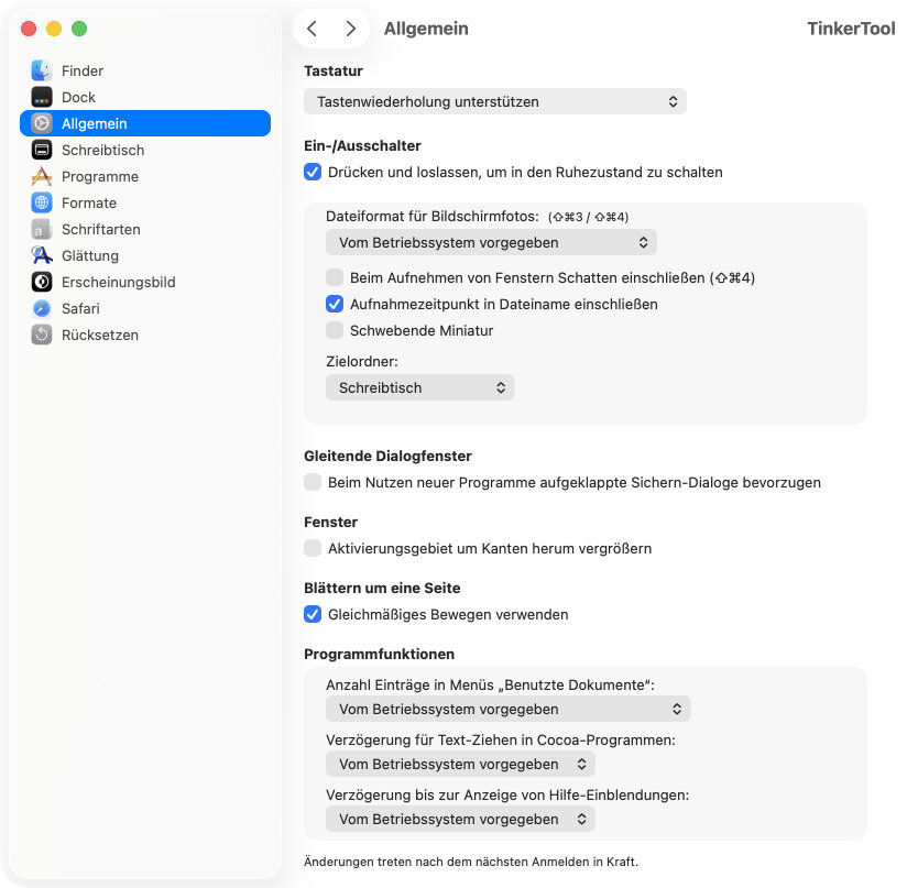 Allgemeine
                Einstellmöglichkeiten, die für alle Programme wirksam
                werden