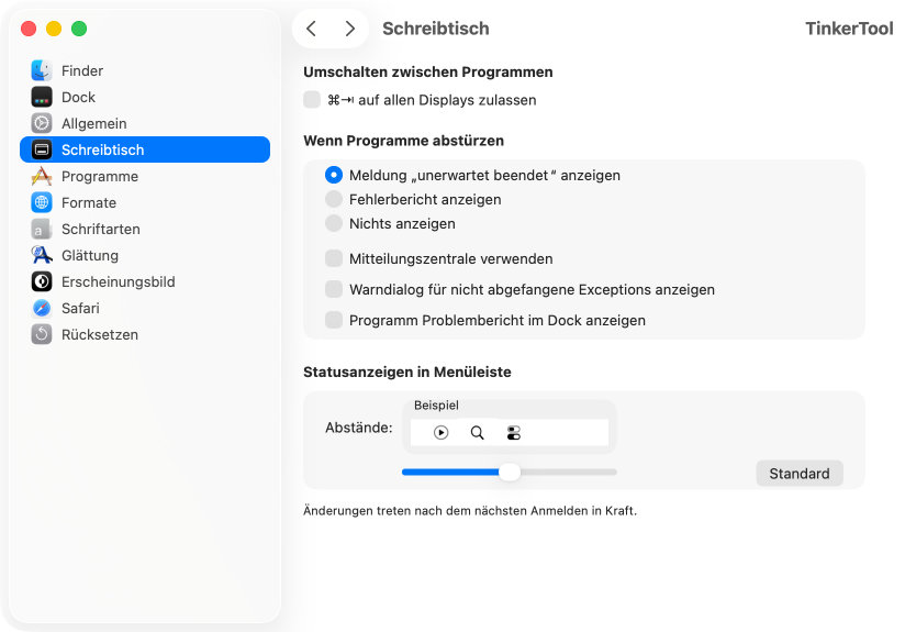 Einstellmöglichkeiten
                für die Umgebung des Schreibtischs