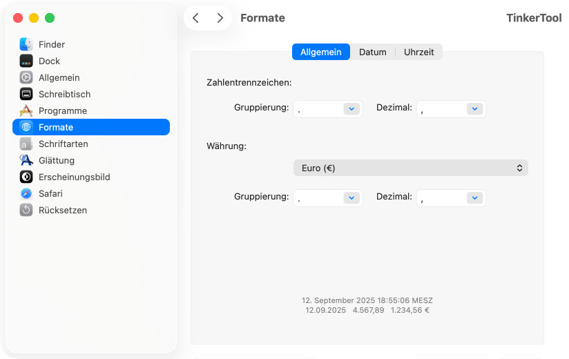 Persönliche
                Einstellung der Standards für Schriften