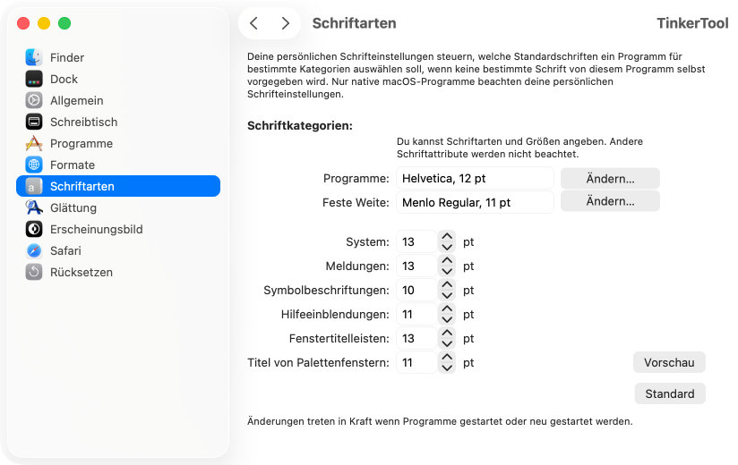 Persönliche Einstellung der Standards für
                Schriften