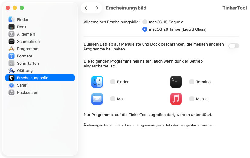 Fortgeschrittene
                Einstellungen für das Erscheinungsbild