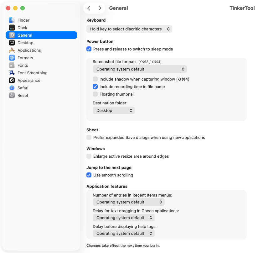 General settings that
                have effect on all applications
