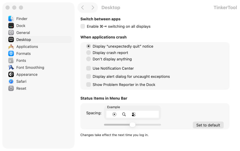 Settings for the
                desktop environment