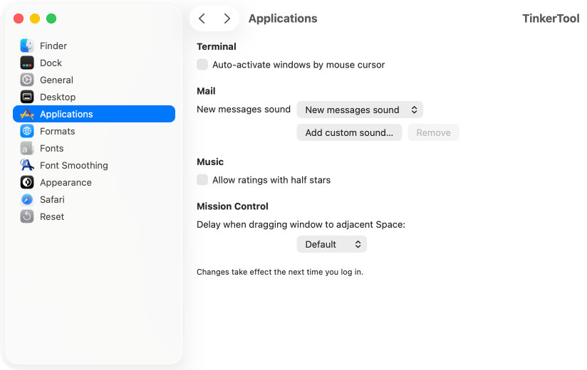 Settings for
                specific applications that come with macOS