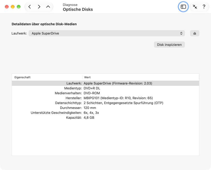 Optische Disks inspizieren