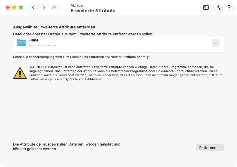 Erweiterte Attribute entfernen