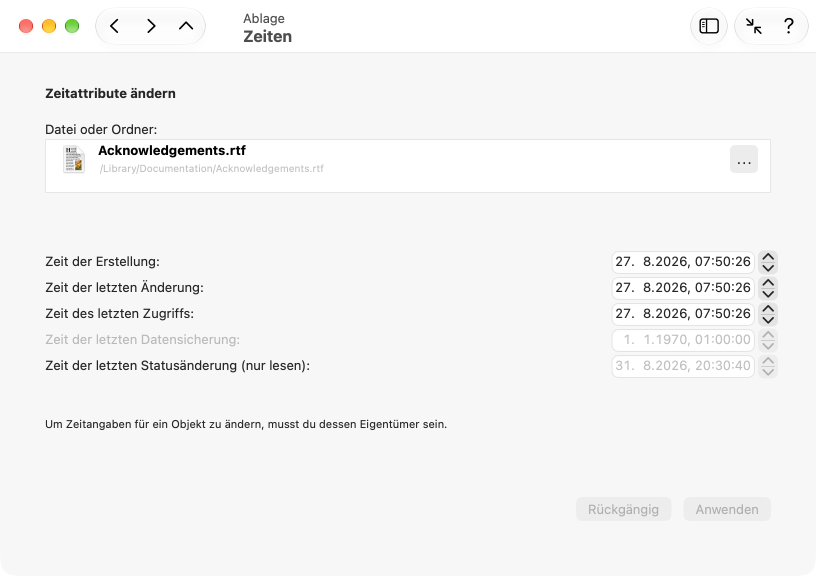 Gespeicherte Zeitangaben eines Objektes lassen sich ändern