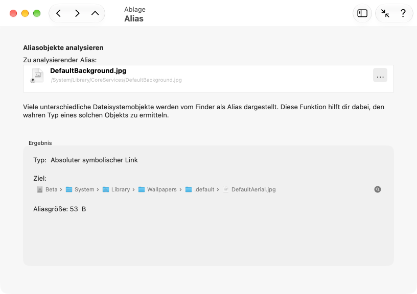 Der Finder verwendet für verschiedene Arten von Objekten den Oberbegriff Alias