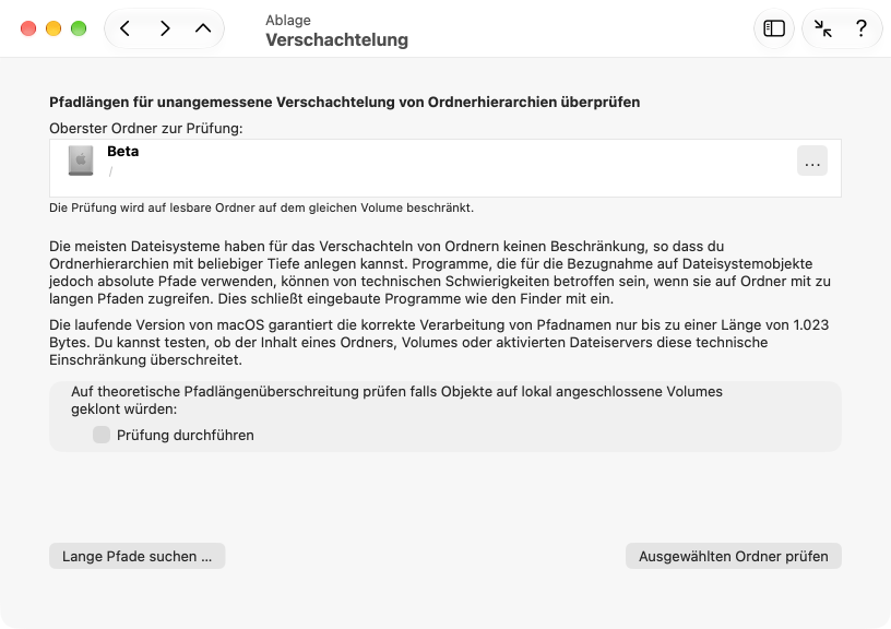 Suche nach absoluten Pfaden, die für viele Programme zu lang sein könnten