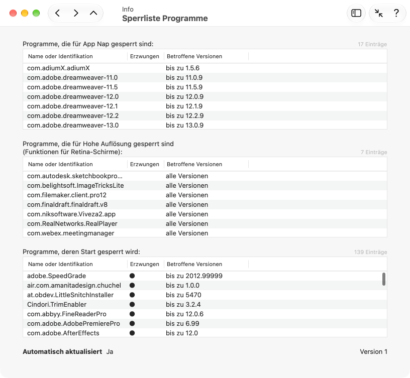 Sperrliste Programme