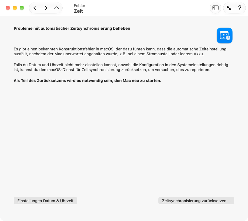 Der Ausfall der Datums- und Uhrzeiteinstellungen kann in vielen Fällen behoben werden