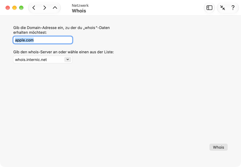 Der Whois-Dienst des Internet kann abgefragt werden