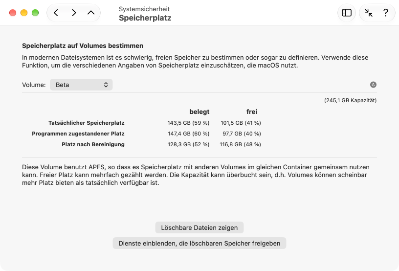 Freier Speicherplatz kann bei modernen Dateisystemen unterschiedlich definiert sein