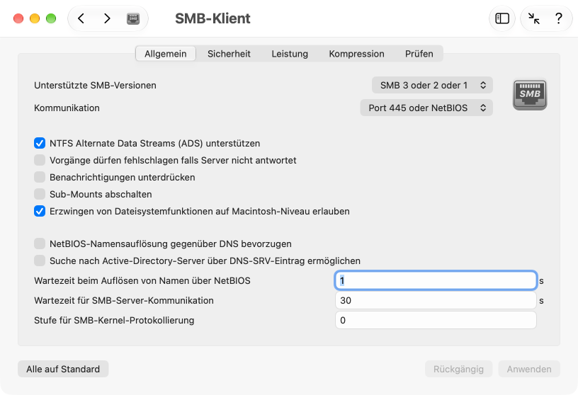 Allgemeine SMB-Einstellungen