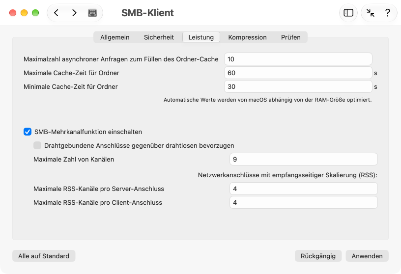 Einstellungen für SMB-Leistung